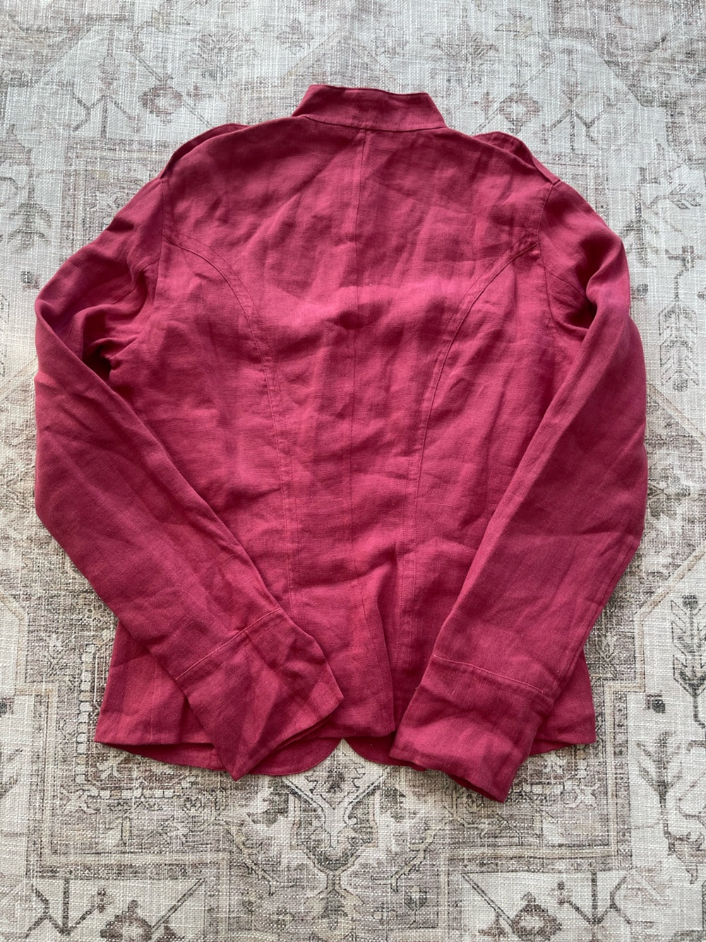 MaxMara Deep Pink Hand Sown Button-Front Linen Blazer - Picture 4 of 12